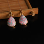 Buddha Stones Song Brocade floral Pattern Pipa-Shaped Harmony Handcrafted Teardrop Earrings