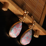 Buddha Stones Song Brocade floral Pattern Pipa-Shaped Harmony Handcrafted Teardrop Earrings