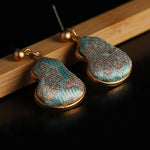 Buddha Stones Song Brocade Gourd Shaped Floral Blessing Handcrafted Drop Earrings