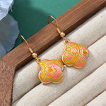 Buddha Stones Song Brocade Colorful Tone Floral Prosperity Drop Earrings