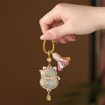 FREE Today: Positive Energy Song Brocade Lucky Cat Wealth Tassel String Keychain