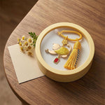 Buddha Stones Song Brocade Lucky Beckoning Cat Tassel Gift Box Keychain