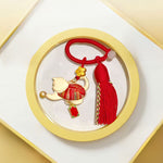Buddha Stones Song Brocade Lucky Beckoning Cat Tassel Gift Box Keychain