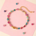 Buddha Stones Rainbow Tourmaline Koi Fish Positive Rough Cut Bracelet