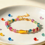 Buddha Stones Rainbow Tourmaline Koi Fish Positive Rough Cut Bracelet
