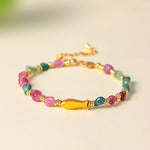 Buddha Stones Rainbow Tourmaline Koi Fish Positive Rough Cut Bracelet