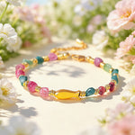 Buddha Stones Rainbow Tourmaline Koi Fish Positive Rough Cut Bracelet
