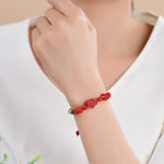 Buddha Stones Cinnabar Fu Character Gourd Fortune Hand-Woven Red String Bracelet
