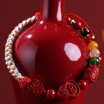 Buddha Stones Cinnabar Fu Character Gourd Fortune Hand-Woven Red String Bracelet