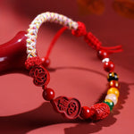 Buddha Stones Cinnabar Fu Character Gourd Fortune Hand-Woven Red String Bracelet