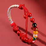 Buddha Stones Cinnabar Fu Character Gourd Fortune Hand-Woven Red String Bracelet