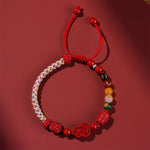 Buddha Stones Cinnabar Fu Character Gourd Fortune Hand-Woven Red String Bracelet