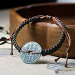 Buddha Stones Jade Peace Buckle Hand-Woven Tranquility Adjustable Bracelet