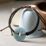 Buddha Stones Jade Peace Buckle Hand-Woven Tranquility Adjustable Bracelet