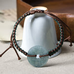 Buddha Stones Jade Peace Buckle Hand-Woven Tranquility Adjustable Bracelet