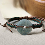 Buddha Stones Jade Peace Buckle Hand-Woven Tranquility Adjustable Bracelet