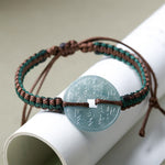 Buddha Stones Jade Peace Buckle Hand-Woven Tranquility Adjustable Bracelet