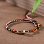 Buddha Stones Hand-Woven Red Sandalwood Blessing Braided Tassel Bracelet