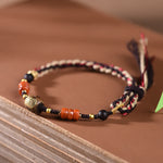 Buddha Stones Hand-Woven Red Sandalwood Blessing Braided Tassel Bracelet