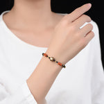Buddha Stones Hand-Woven Red Sandalwood Blessing Braided Tassel Bracelet