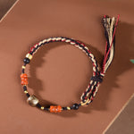 Buddha Stones Hand-Woven Red Sandalwood Blessing Braided Tassel Bracelet