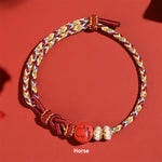 Buddha Stones Cinnabar Chinese Zodiac Concentration Hand-Woven Red String Bracelet