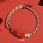 Buddha Stones Cinnabar Chinese Zodiac Concentration Hand-Woven Red String Bracelet