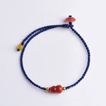 Buddha Stones South Red Agate Gourd Positive Hand-Woven Blue String Bracelet