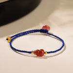 Buddha Stones South Red Agate Gourd Positive Hand-Woven Blue String Bracelet