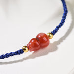Buddha Stones South Red Agate Gourd Positive Hand-Woven Blue String Bracelet
