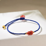 Buddha Stones South Red Agate Gourd Positive Hand-Woven Blue String Bracelet