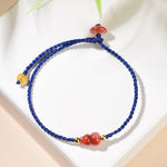Buddha Stones South Red Agate Gourd Positive Hand-Woven Blue String Bracelet