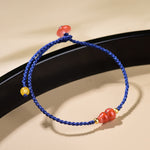 Buddha Stones South Red Agate Gourd Positive Hand-Woven Blue String Bracelet