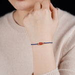 Buddha Stones South Red Agate Gourd Positive Hand-Woven Blue String Bracelet