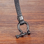 Buddha Stones Leather Titanium Steel Shackle Strength Bracelet