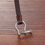 Buddha Stones Leather Titanium Steel Shackle Strength Bracelet