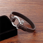 Buddha Stones Leather Titanium Steel Shackle Strength Bracelet