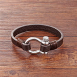 Buddha Stones Leather Titanium Steel Shackle Strength Bracelet