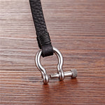 Buddha Stones Leather Titanium Steel Shackle Strength Bracelet
