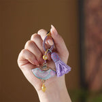 Buddha Stones Song Brocade Fan Blessing Keychain