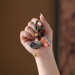 Buddha Stones Song Brocade Fan Blessing Keychain