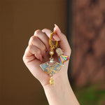 Buddha Stones Song Brocade Fan Blessing Keychain