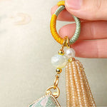 Buddha Stones Song Brocade Zongzi Leaf Balance Keychain