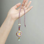 Buddha Stones Song Brocade Four-Leaf Clover Luck Necklace