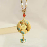 Buddha Stones Song Brocade Four-Leaf Clover Luck Necklace