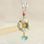 Buddha Stones Song Brocade Four-Leaf Clover Luck Necklace