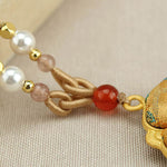Buddha Stones Song Brocade Four-Leaf Clover Luck Necklace