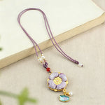 Buddha Stones Song Brocade Four-Leaf Clover Luck Necklace