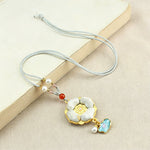 Buddha Stones Song Brocade Four-Leaf Clover Luck Necklace