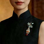 Buddha Stones Song Brocade Flower Vase Design Elegant Brooch